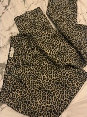 Zara Leopard-Pattern Jeans in Tan and Black